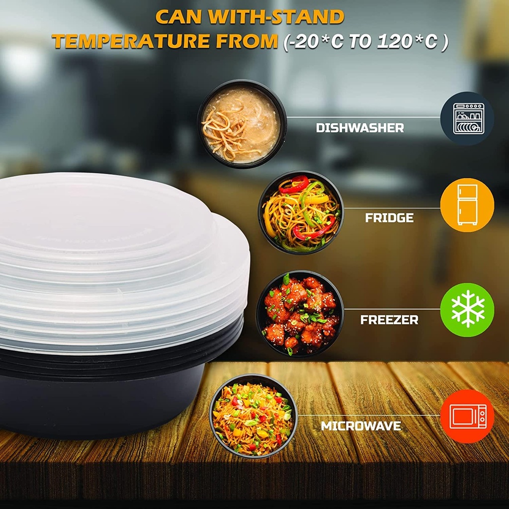 10 X Round Plastic Meal Prep Containers - Reusable BPA Free with Airtight Lids