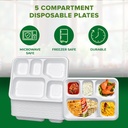 100 X BAGASSE 5 Compartment FOOD PLAT TRAY - 27 X 22CM