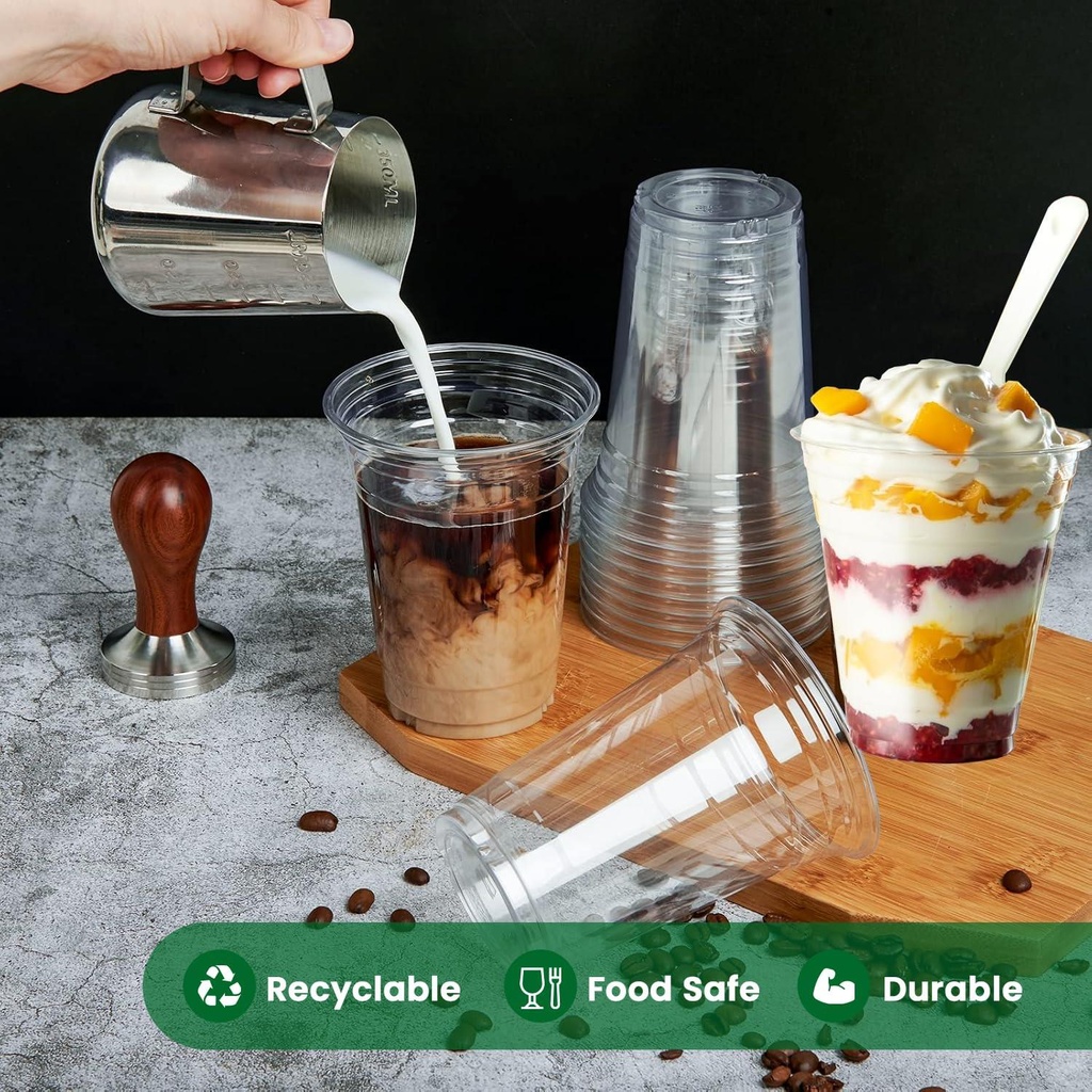 100 X Clear Smoothie Cup PET (342ml/12oz) With CLEAR DOME LID WITH HOLE-98mm