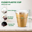 100 X Clear Smoothie Cup PET 342ml/12oz with Clear Flat Lid (98mm)