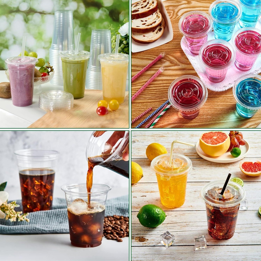 100 X Clear Smoothie Cup PET 342ml/12oz with Clear Flat Lid (98mm)