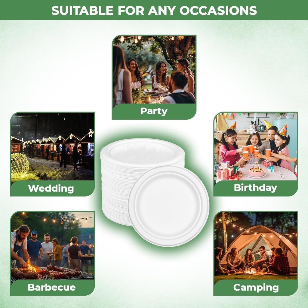 100 x 10" Plain Bagasse Round Disposable Plates