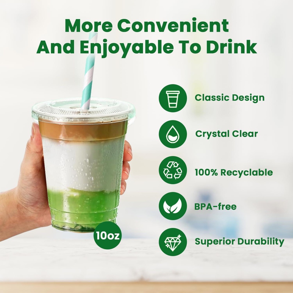 100 x 295ML/10Oz with Clear Flat Lid for Smoothie Cup PET (78mm)