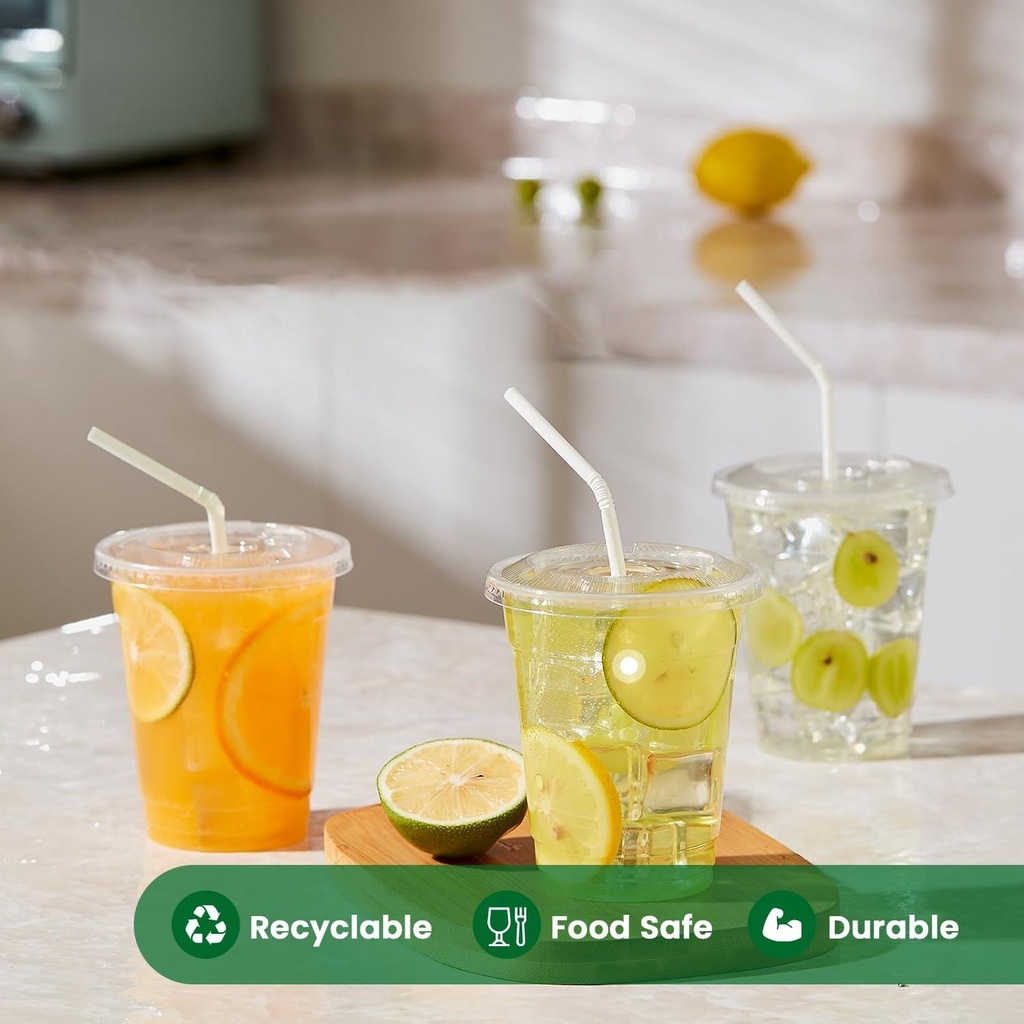 100 x 295ML/10Oz with Clear Flat Lid for Smoothie Cup PET (78mm)