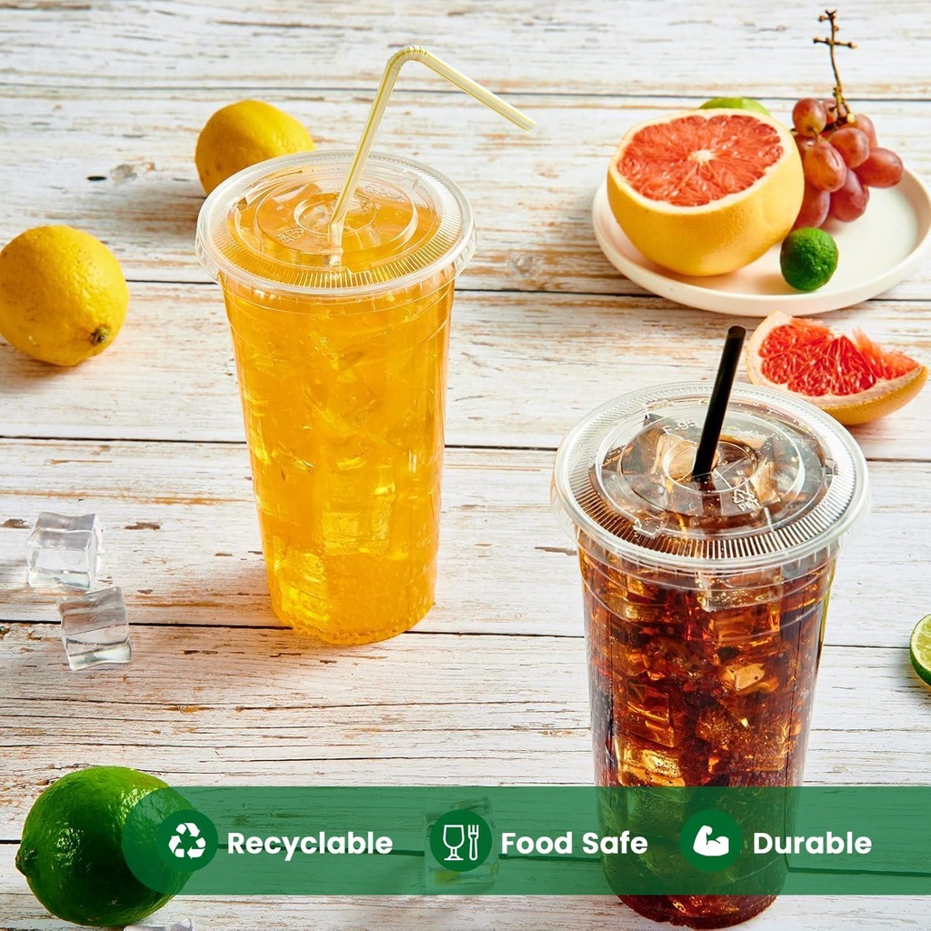 100 x 591ML/20oz with Clear Flat Lid for Smoothie Cup PET (98mm)