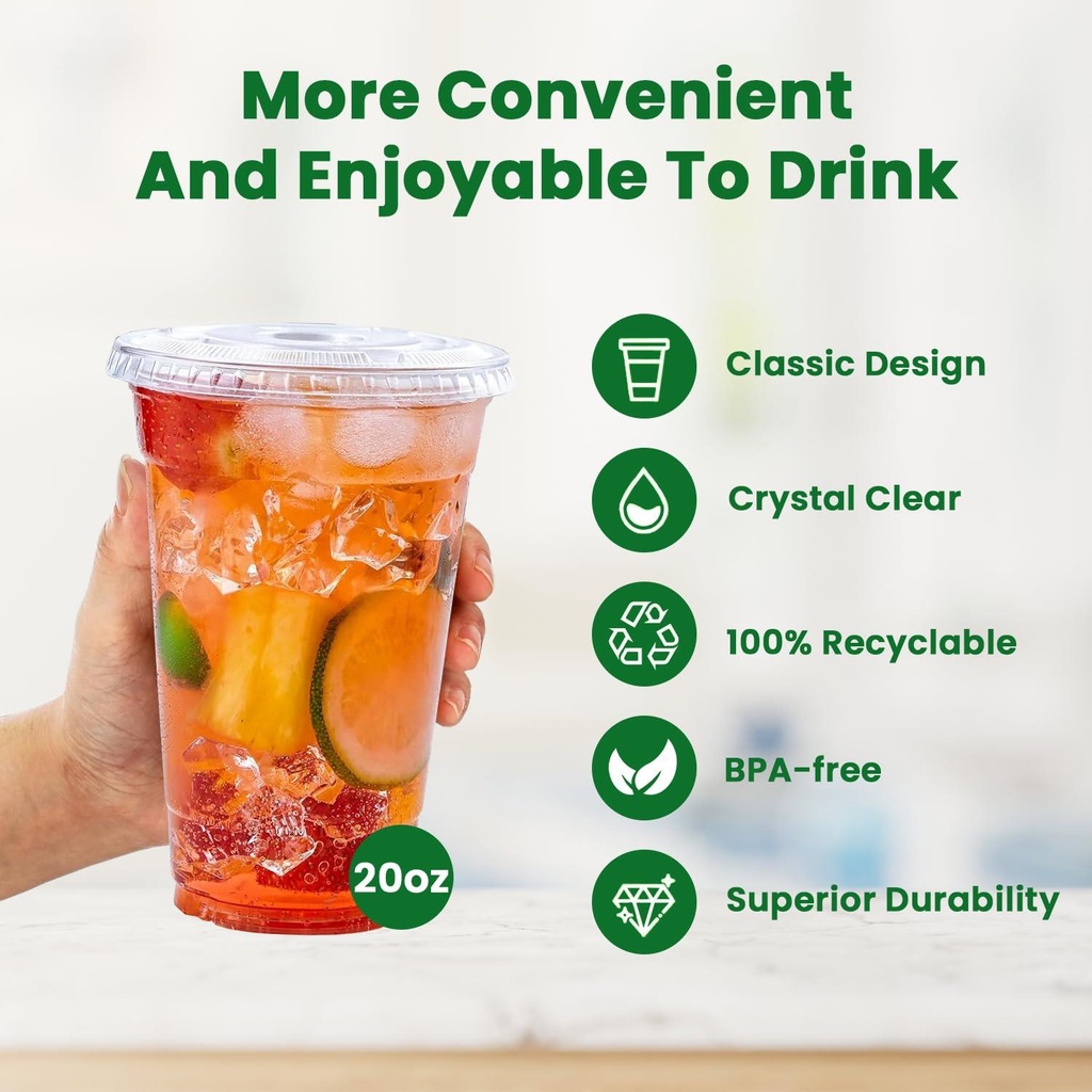 100 x 591ML/20oz with Clear Flat Lid for Smoothie Cup PET (98mm)