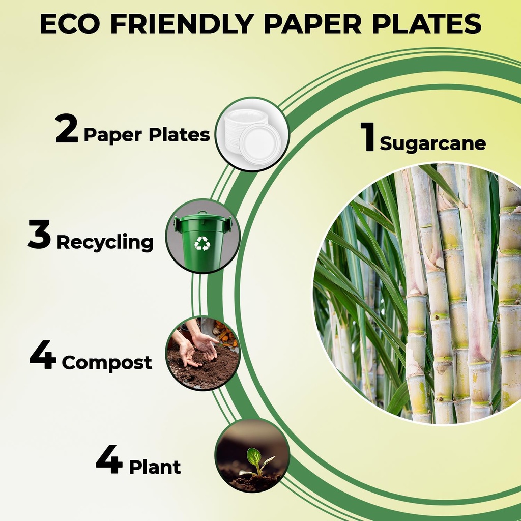 100 x 9" Plain Bagasse Round Disposable Plates