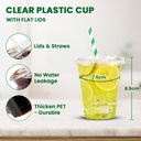 100 x 240ML/8Oz with Clear Flat Lid for Smoothie Cup PET (78mm)