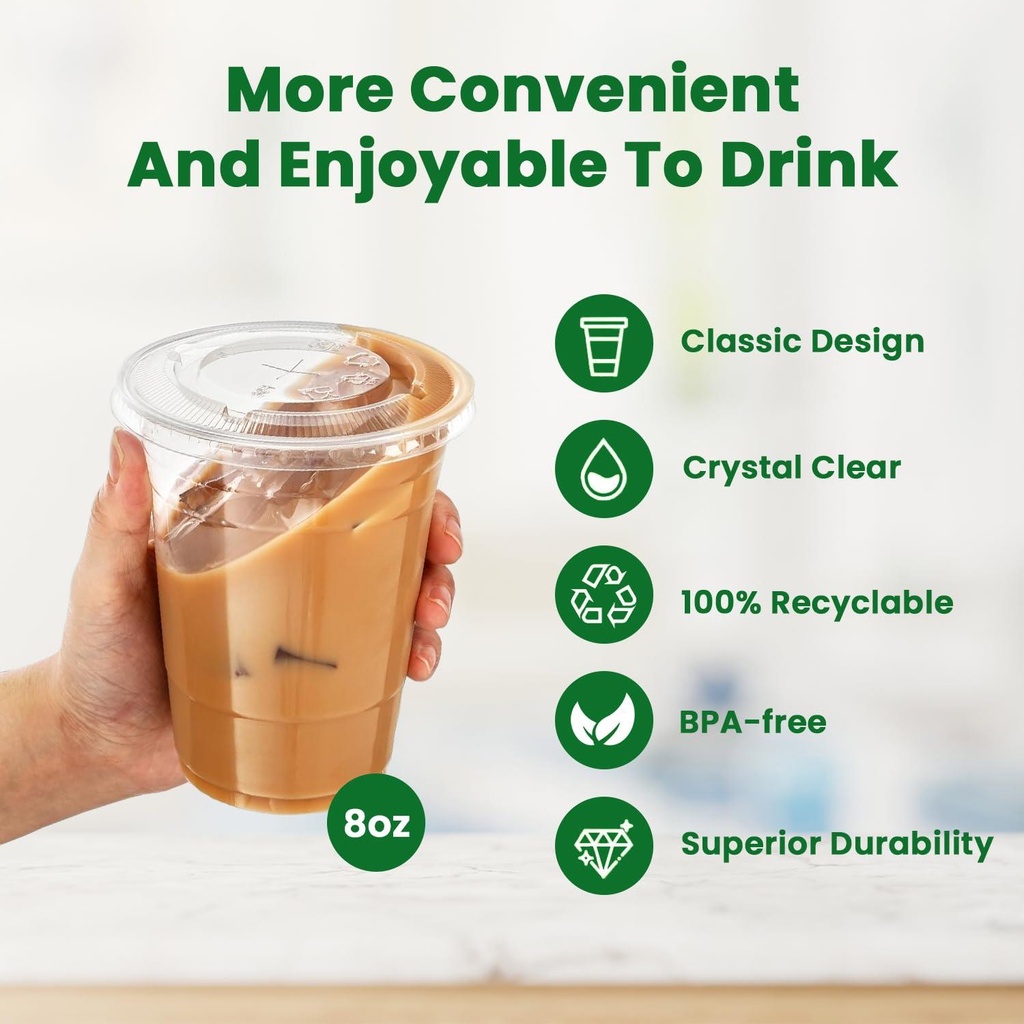 100 x 240ML/8Oz with Clear Flat Lid for Smoothie Cup PET (78mm)