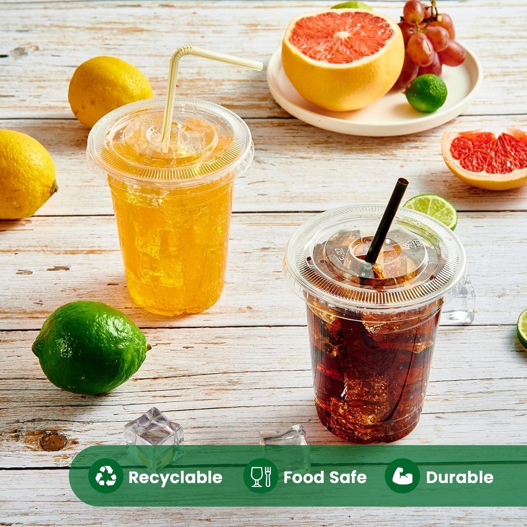 100 x 240ML/8Oz with Clear Flat Lid for Smoothie Cup PET (78mm)
