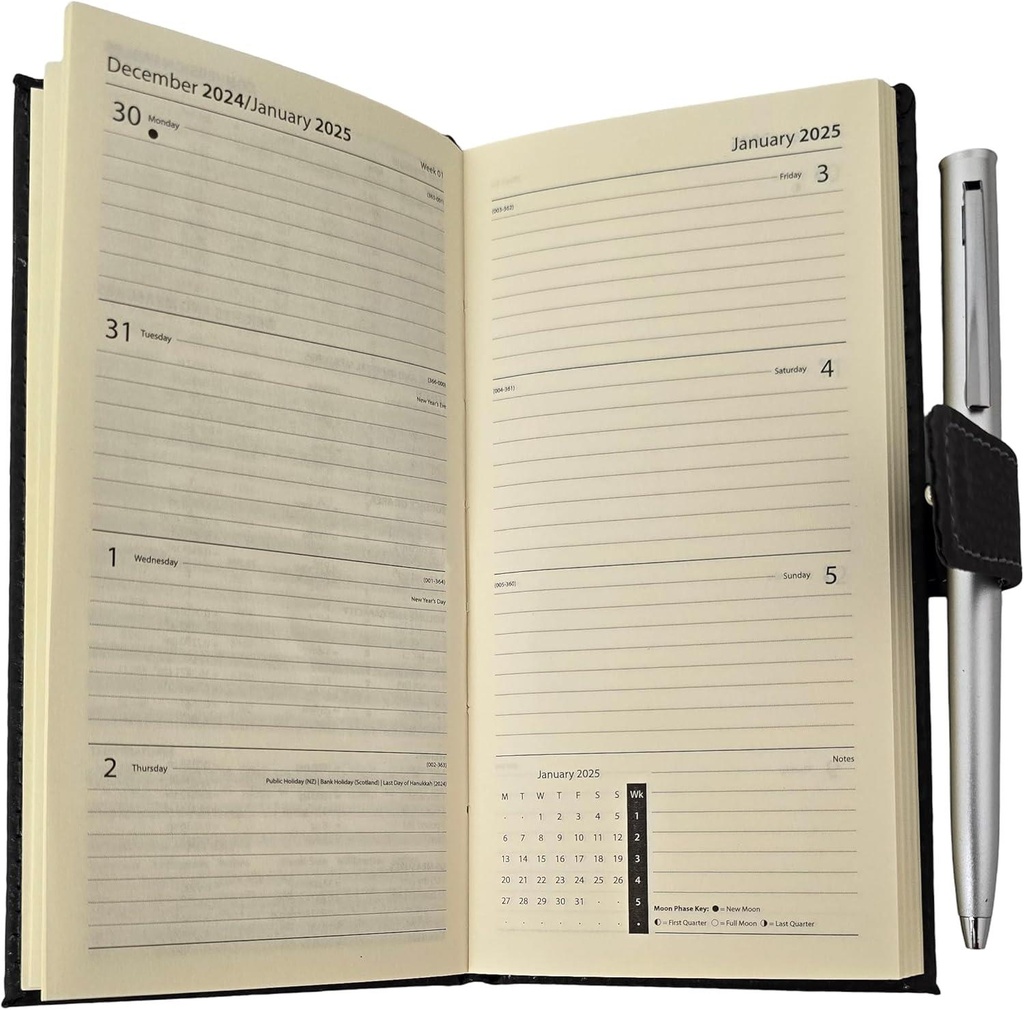 2025 Week To View Premium Padded Slim Pocket Diary Stud Close Diary With Pen