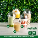 100 x HRD-CLEAR SMOOTHIE CUP-473ML/16Oz With CLEAR DOME LID WITH HOLE-98mm