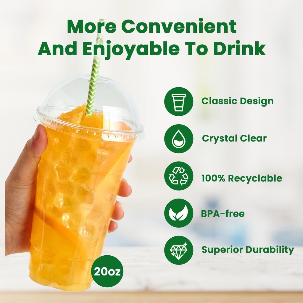 100 x HRD-CLEAR SMOOTHIE CUP-591ML/20oz With CLEAR DOME LID WITH HOLE-98mm