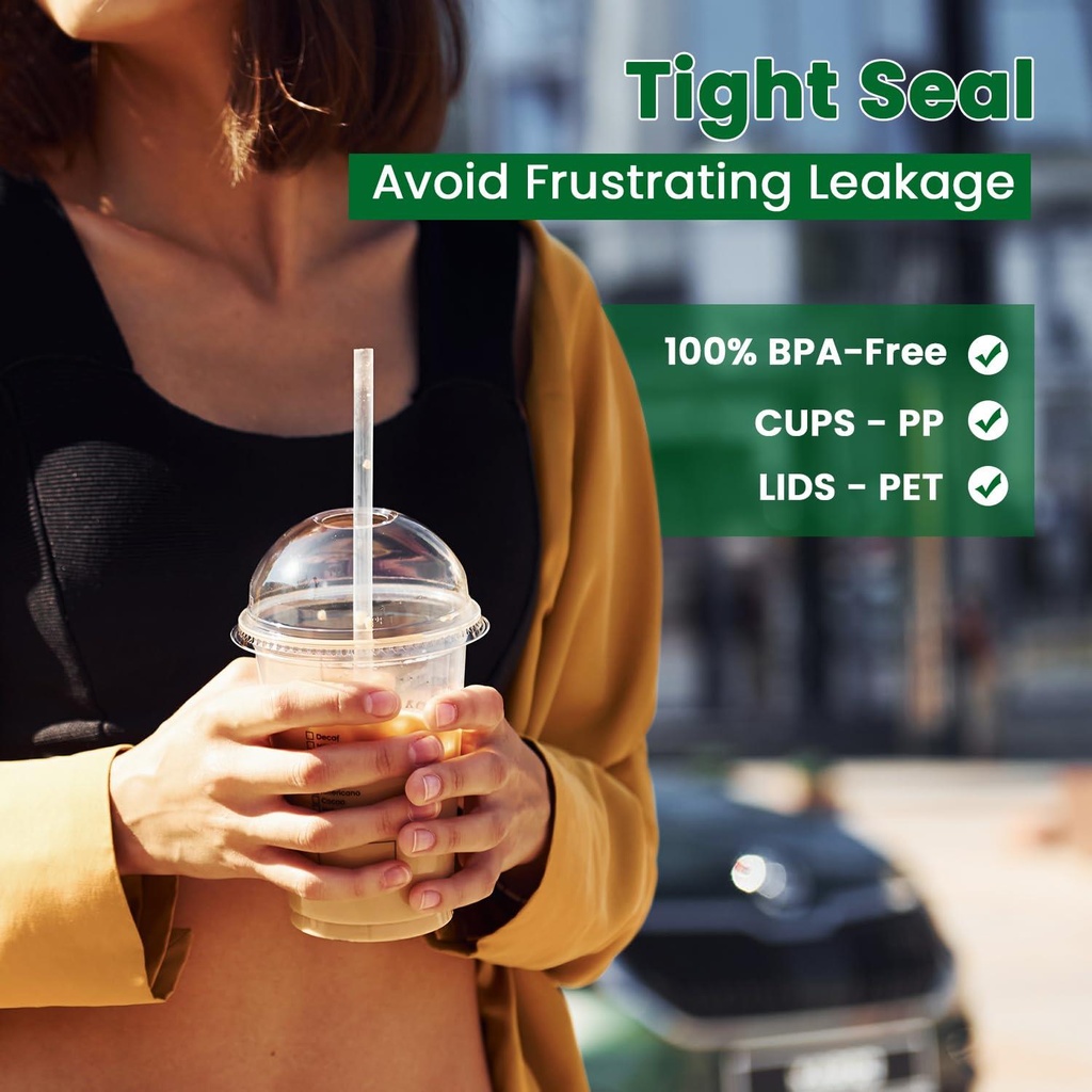 100 x HRD-CLEAR SMOOTHIE CUP-591ML/20oz With CLEAR DOME LID WITH HOLE-98mm