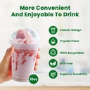 100 x HRD-CLESR SMOOTHIE CUP-295ml/10oz With CLEAR DOME LID WITH HOLE-78mm
