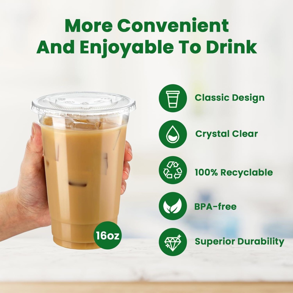 100 x473ML/16Oz with Clear Flat Lid for Smoothie Cup PET (98mm)