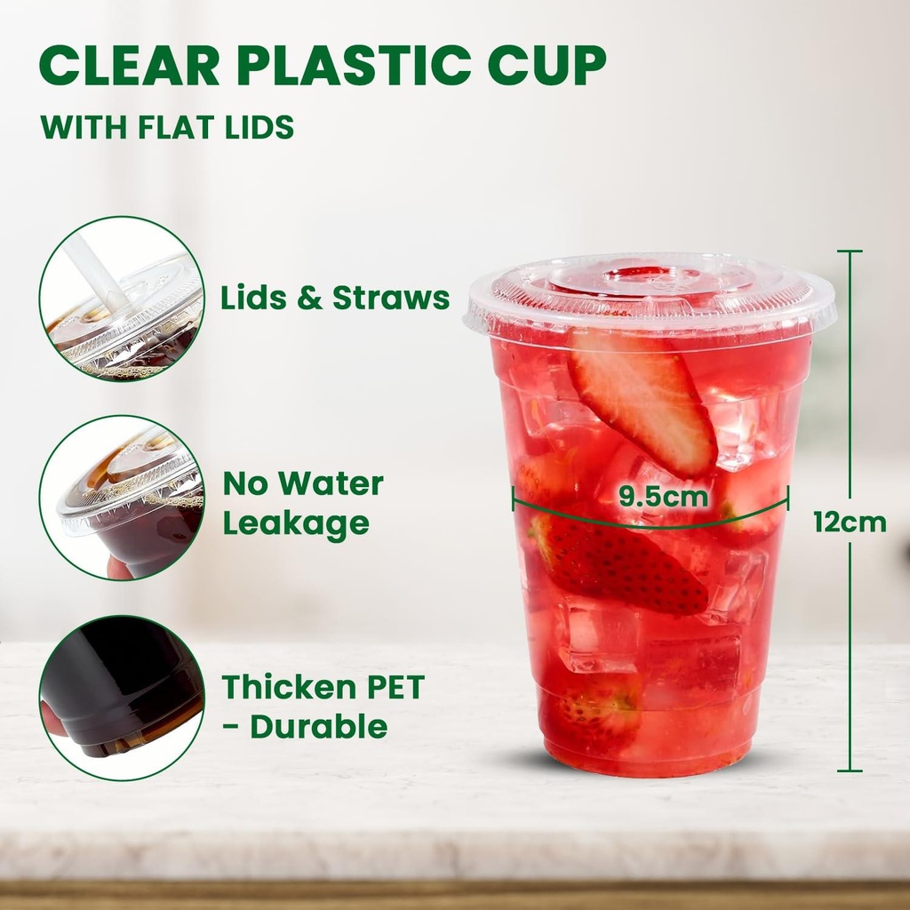 100 x473ML/16Oz with Clear Flat Lid for Smoothie Cup PET (98mm)