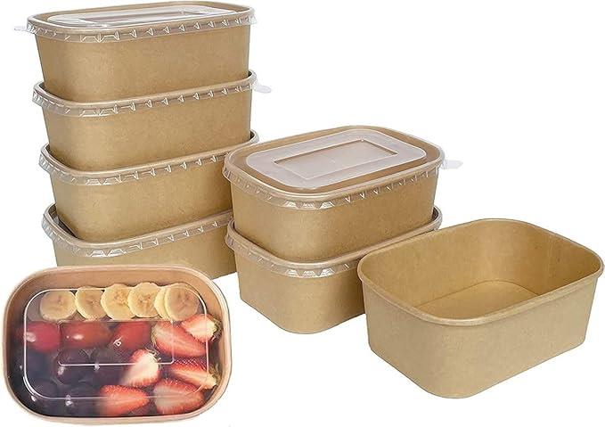 100 PK 1000 ML PP Lids Kraft Paper Disposable Food Container