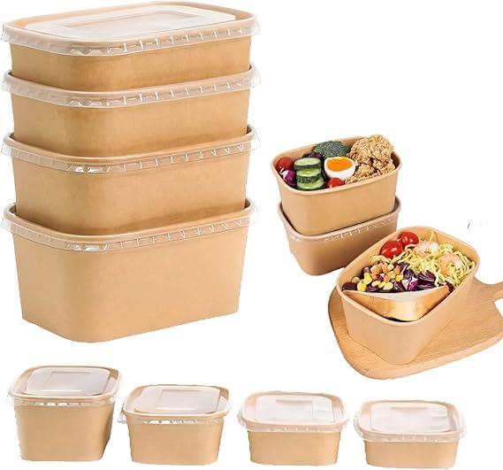 100 PK 1000 ML PP Lids Kraft Paper Disposable Food Container