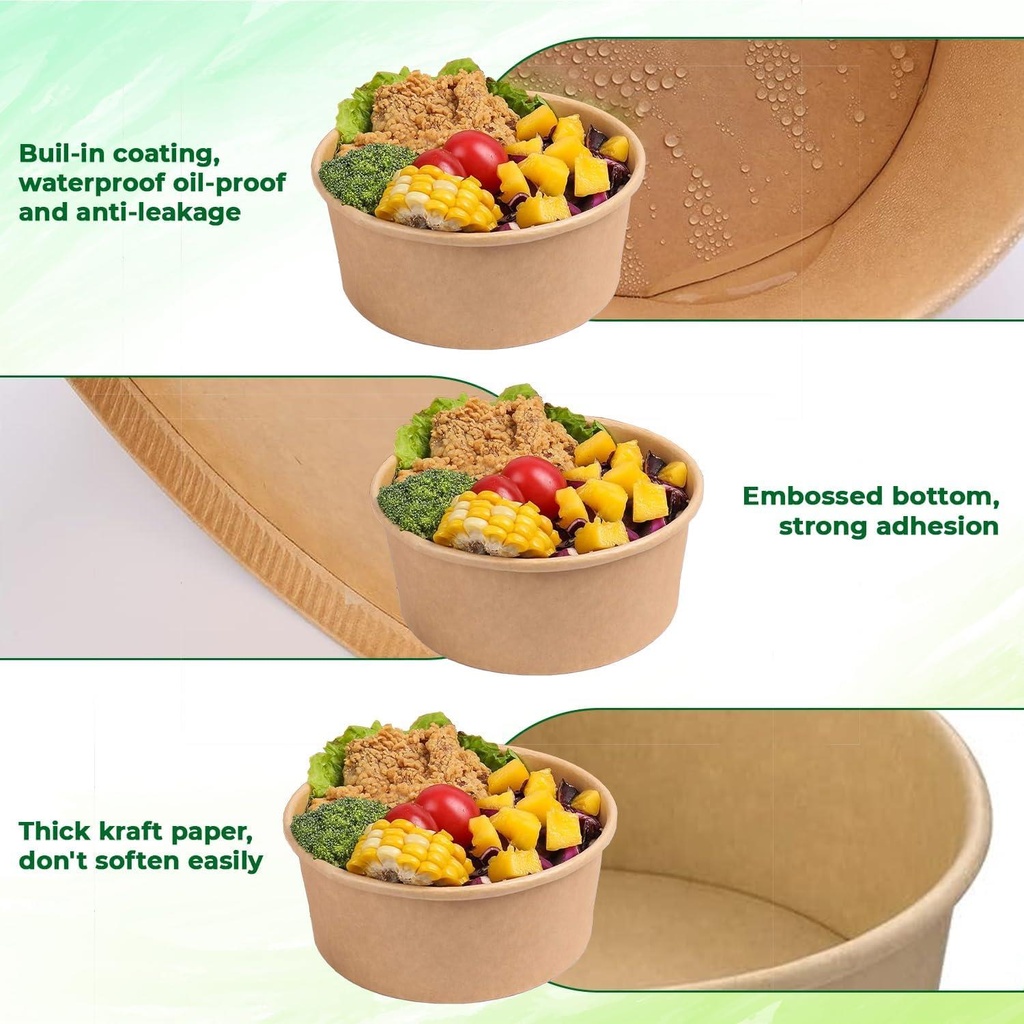 1000ML KRAFT SALAD BOWL WITH LID - 35 Oz 50pack