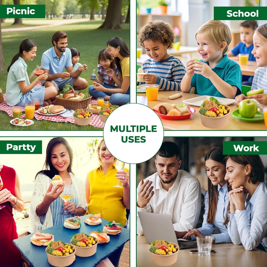 1000ML KRAFT SALAD BOWL WITH LID - 35 Oz 50pack