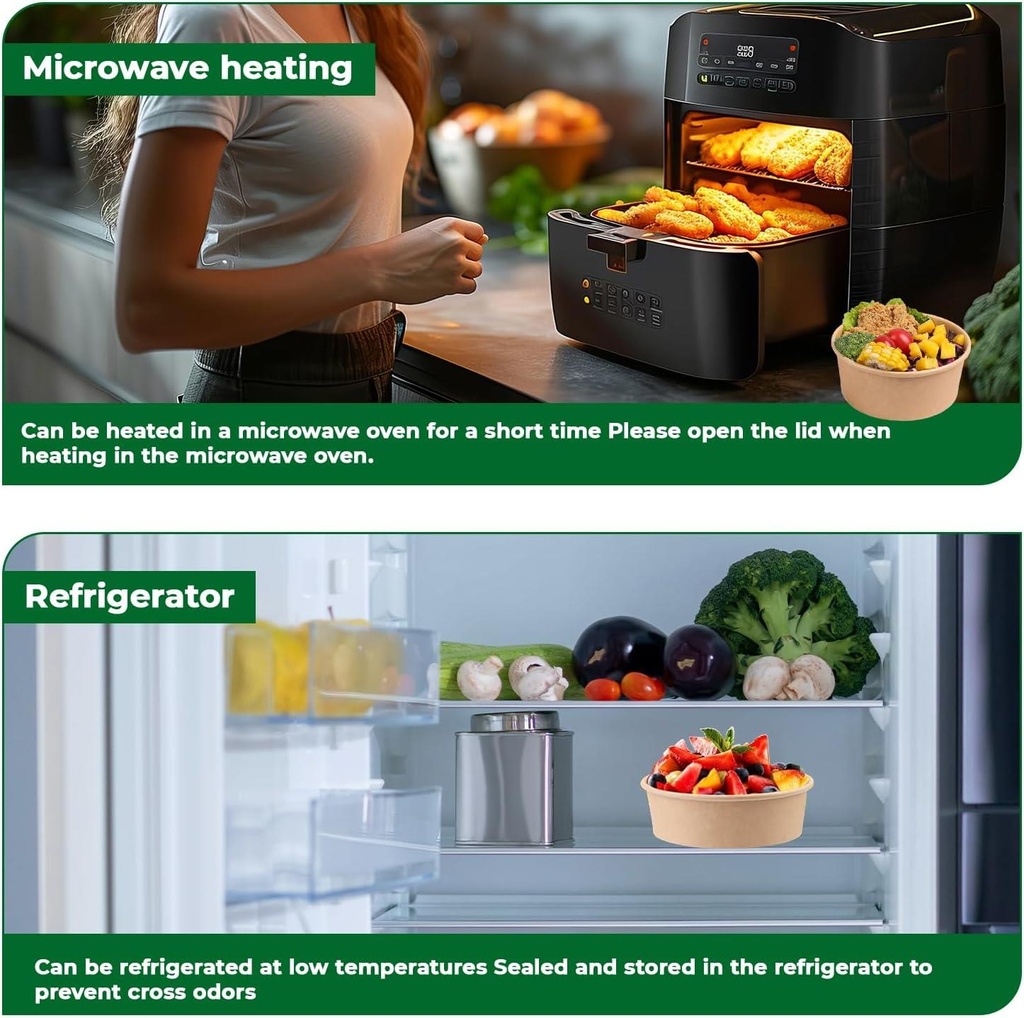 1000ML KRAFT SALAD BOWL WITH LID - 35 Oz 50pack