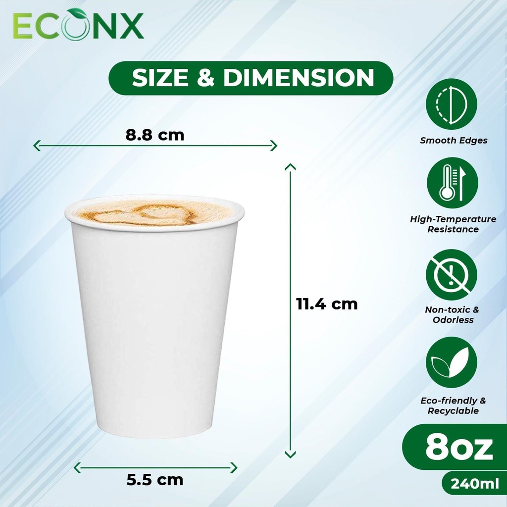 1000Pack 8oz Single wall cold hot drink cup white