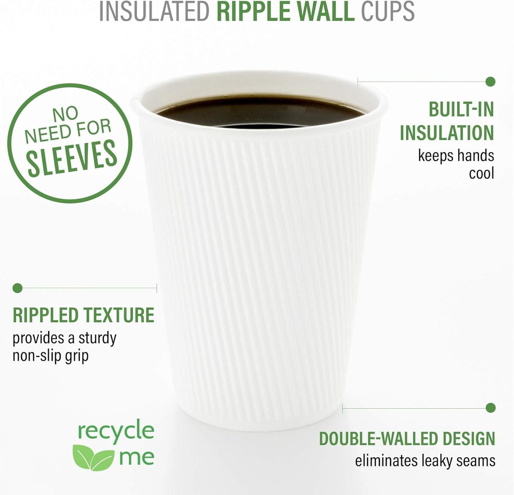 100 White 12OZ Ripple Hot Drink Paper Cups