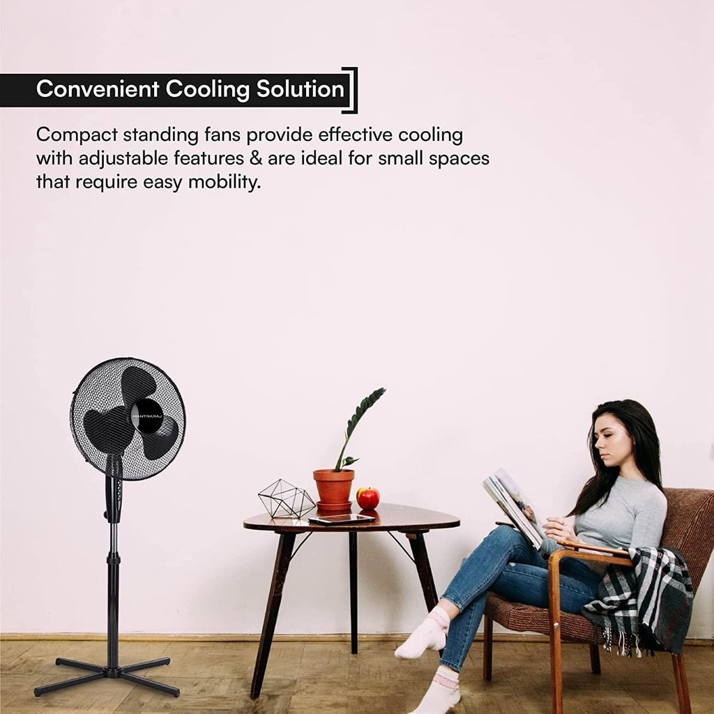 10 x MantraRaj Black Pedestal Standing Floor Fan 16 Inch 3 Speed Settings Safety Mesh Grill Oscillating Pedestal Fan Adjustable Height Tilting Head Standing Fan Ideal for Home Office Air Cooling Fan (10)