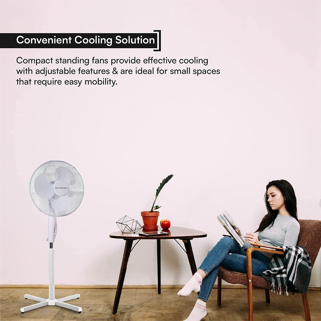 10 x MantraRaj White Pedestal Standing Floor Fan 16 Inch 3 Speed Settings Safety Mesh Grill Oscillating Fan Adjustable Height And Tilting Head Standing Fan Ideal for Home Office Air Cooling Fan (10)