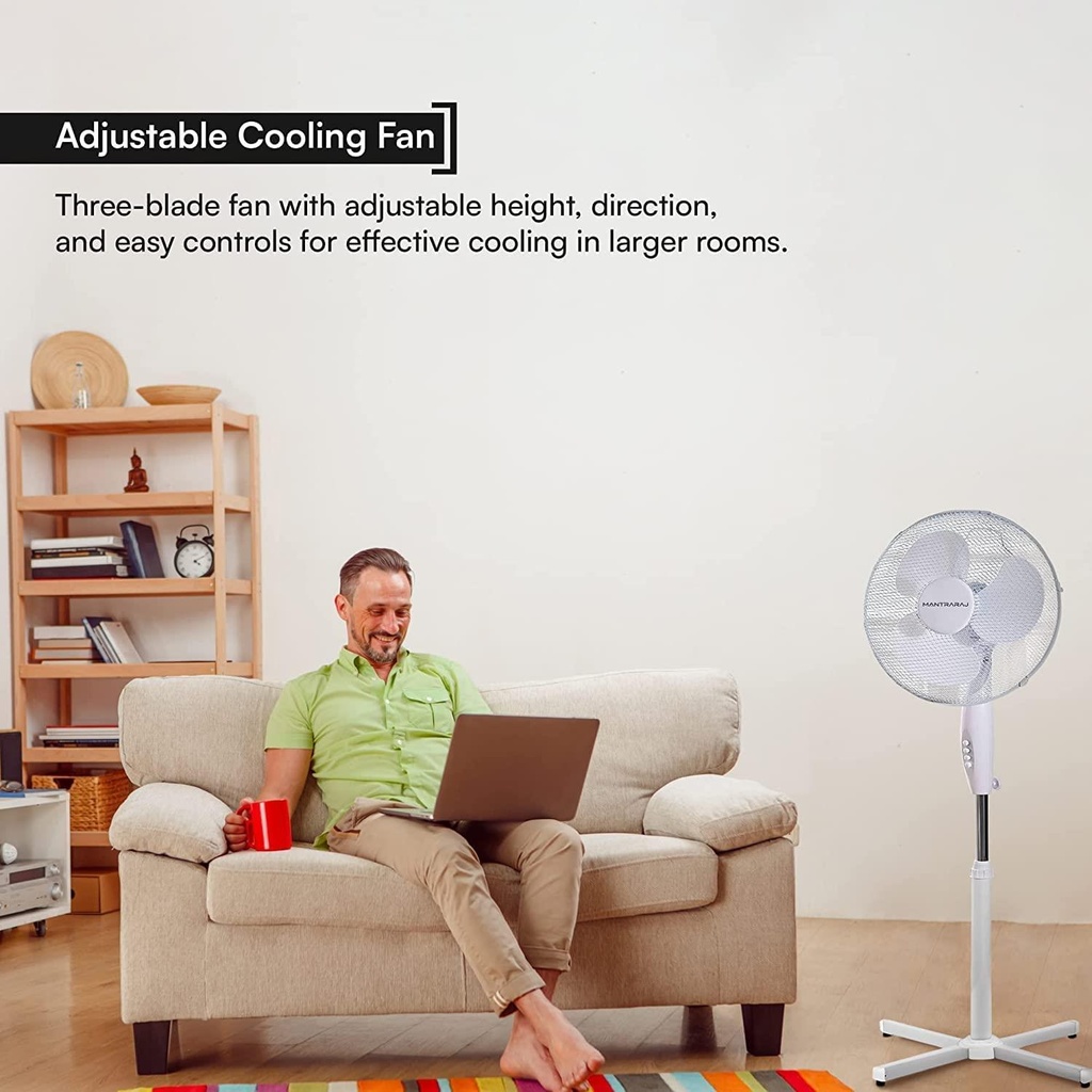 10 x MantraRaj White Pedestal Standing Floor Fan 16 Inch 3 Speed Settings Safety Mesh Grill Oscillating Fan Adjustable Height And Tilting Head Standing Fan Ideal for Home Office Air Cooling Fan (10)