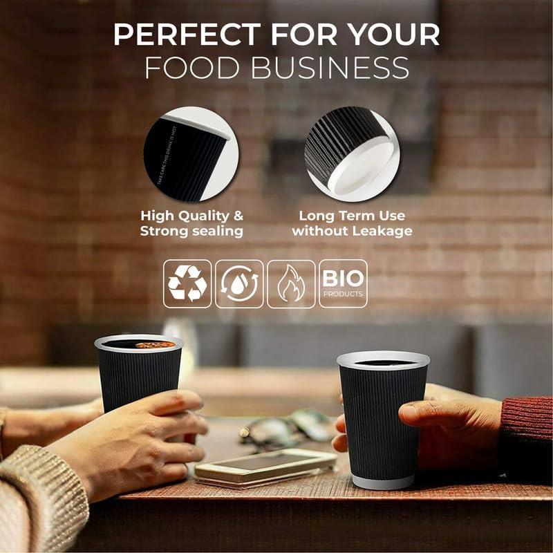 100 X 16OZ BLACK RIPPLE WALL PAPER CUP DISPOSABLE KRAFT 3 PLY