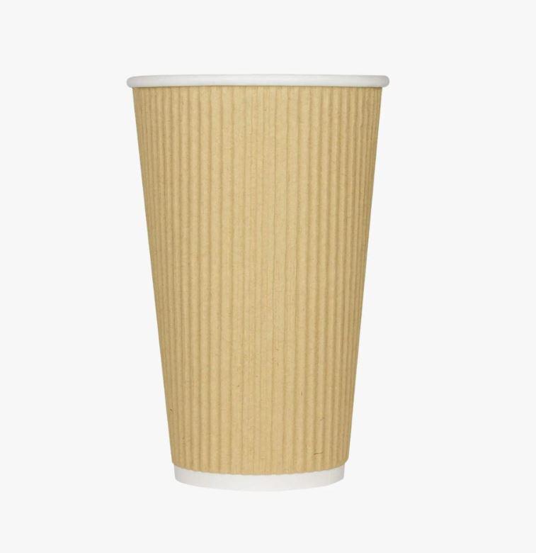 1000 X 16OZ RIPPLE WALL PAPER CUP DISPOSABLE KRAFT 3 PLY