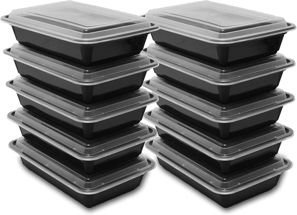 50 X 32Oz 1 Compartment Plastic Black Meal Prep Container With Lids