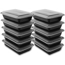 20 X 38Oz 1 Compartment Plastic Black Meal Prep Container With Lids