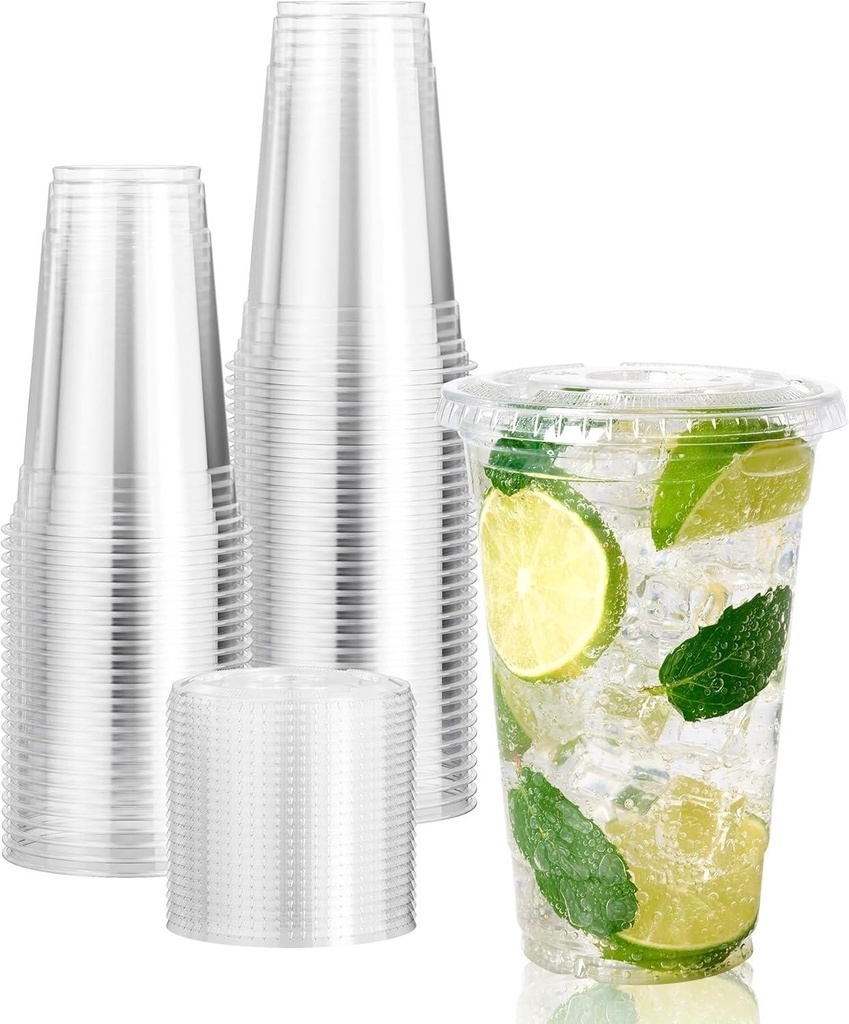 100 x 591ML/20oz with Clear Flat Lid for Smoothie Cup PET (98mm)