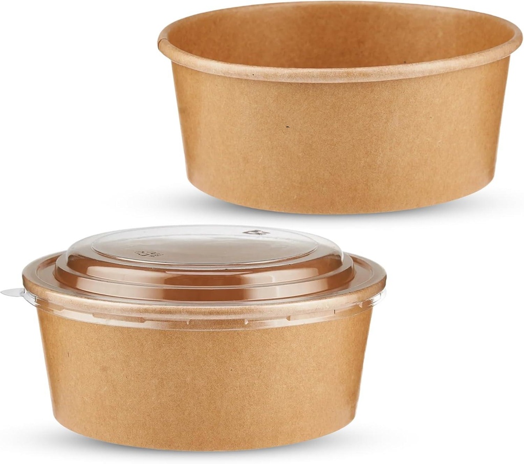 10 X 700Ml Brown Plastic Salad Bowl With Lids