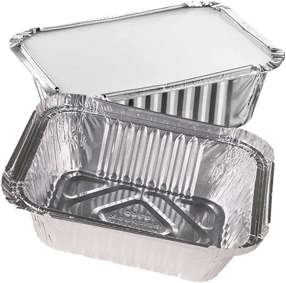 100 X Aluminum Silver Foil Food Trays Container With Lids For Meal Prep (No.2)