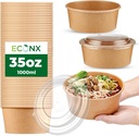 50 X 35Oz Brown Kraft Salad Paper Bowl With Lids  1000ml