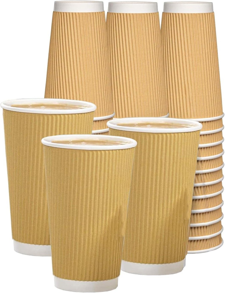 100 X 16Oz Brown Ripple Paper Coffee Cups