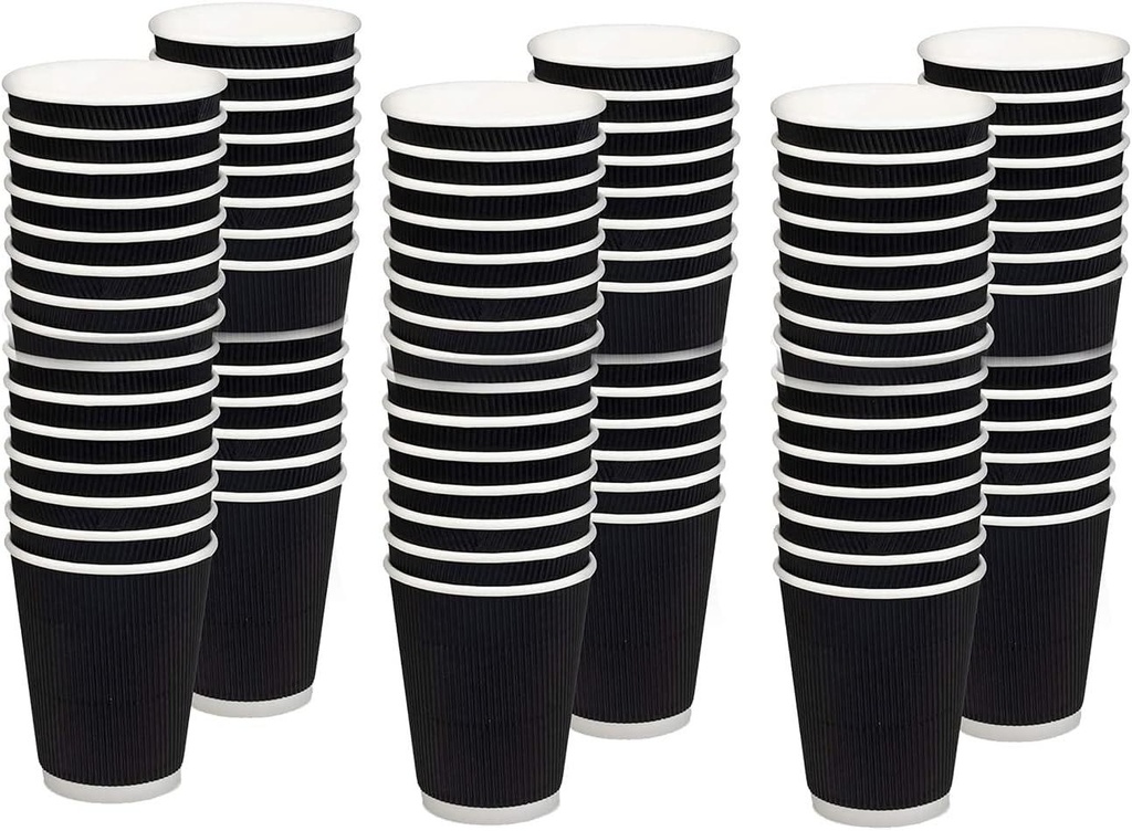 100 X 4Oz Black 3 Ply Ripple Paper Coffee Cups