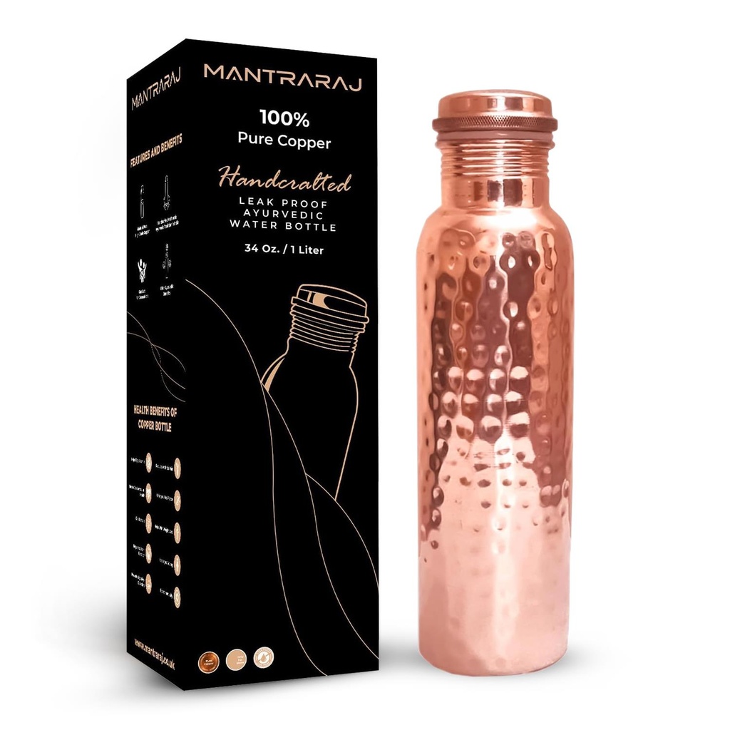 1 Liter Copper Water Bottle - Hammer