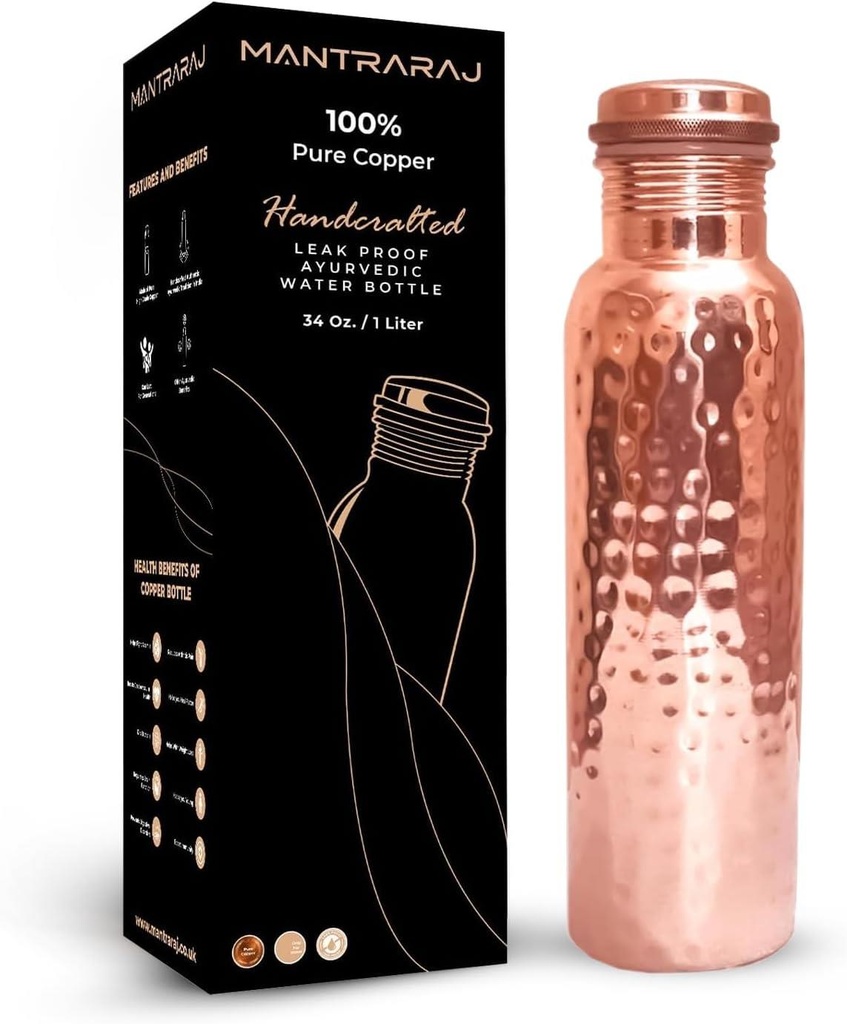 1 Liter Copper Water Bottle - Hammer