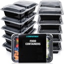 10 PACK -  2 Compartment Meal Prep Containers - Reusable BPA Free Plastic Food Storage Trays 32OZ