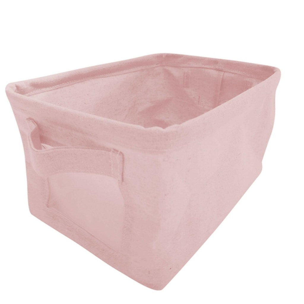 1 x Foldable Canvas Storage Box Collapsible  - 28cm x 17.5cm x 15cm-Blush-Pink