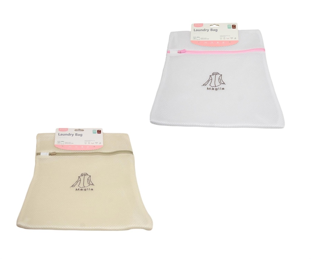 1 X Fabric Beige White Laundry Bag Zip Mesh Underwear  30 x 40cm