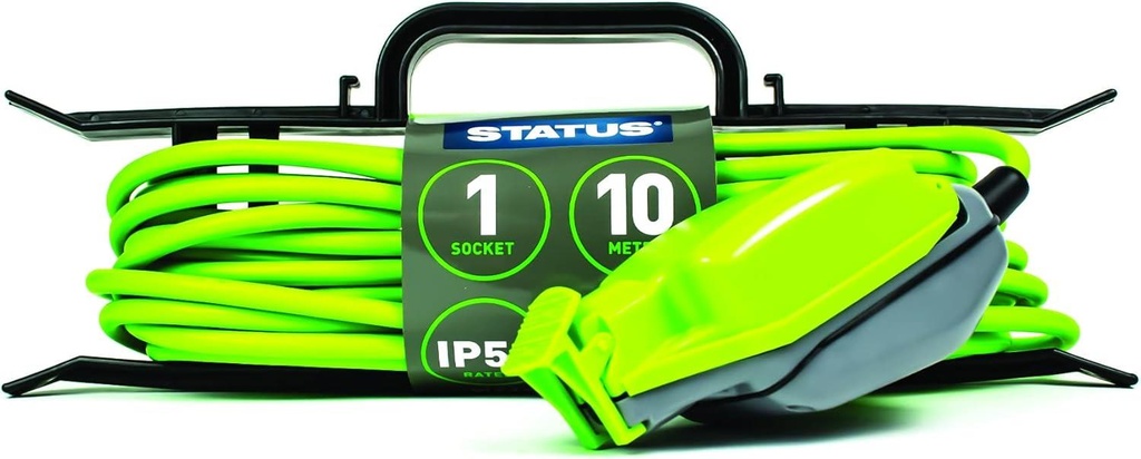 10 Mtr - Extension LEAD Socket - IP54 - 1 way -- Green Cable - Black Plug - 1 Pk