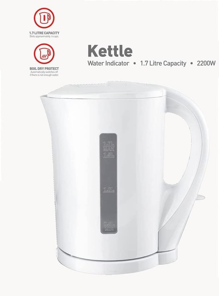 1.7 Litre Kettle Immersed Cordless  Dual Water Indicator - 2kw White