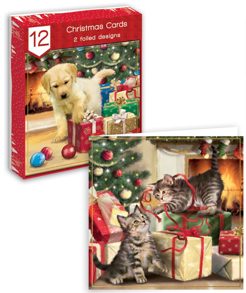 12 Puppy & Kitten Christmas Cards