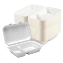 100 PACK  2 Compartment Bagasse Clamshell Takeaway Boxes